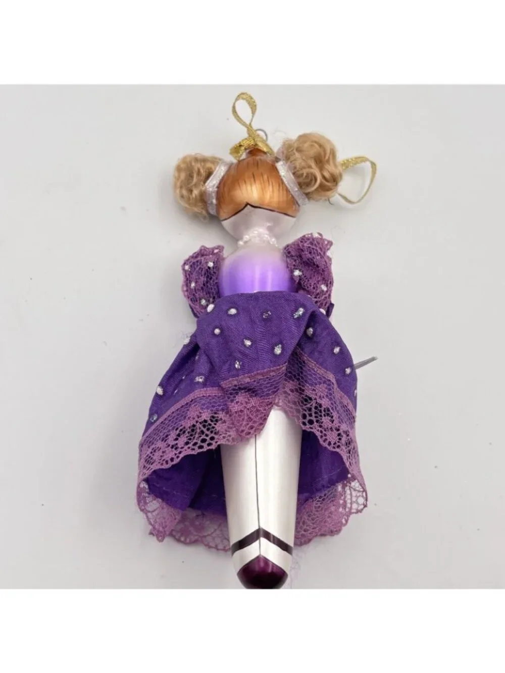 De Carlini Icicle Girl Blown Glass Christmas Ornament Purple Ladies Elegance 6”